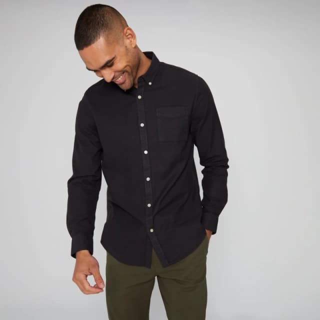 Threadbare 'Square' Long Sleeve Soft Feel Cotton Blend Shirt Black
