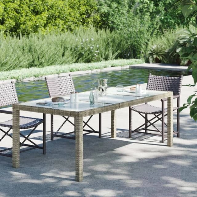 VIDAXL Garden Table Grey 190x90x75cm Tempered Glass and Poly Rattan vidaXL 8720286666500