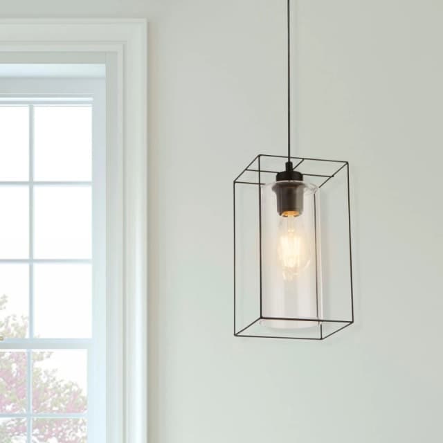 Lighting Collection Black Frame Single Pendant With Clear Inner Glass Black unisex One Size