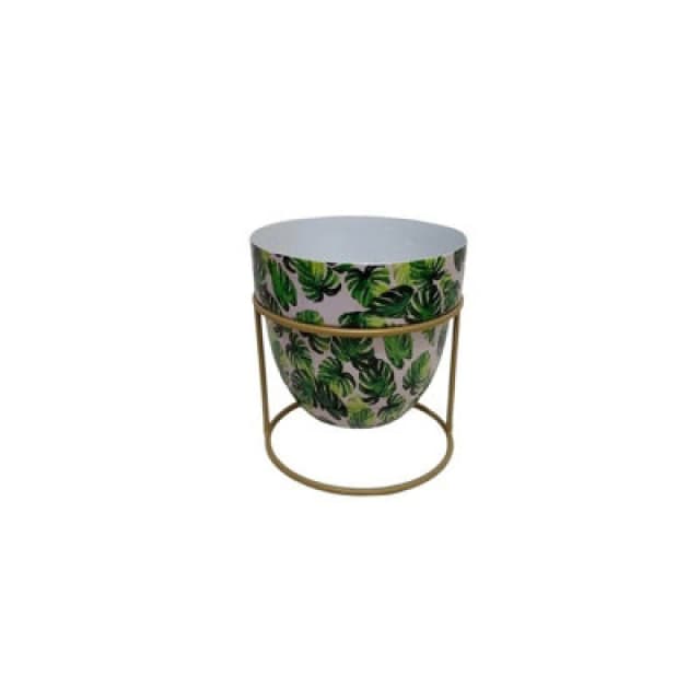 Minster Decorative Planter In Stand - Iron - L13 X W13 X H13cm - Green/white