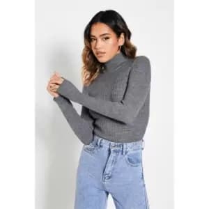 I Saw It First Knitted Roll Neck Jumper - Grey