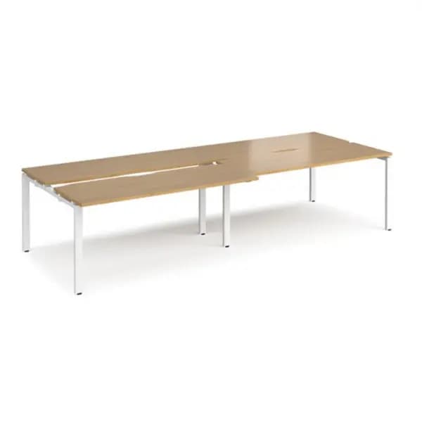 Adapt Bench Desk 4 Person Rectangular Desks 3200mm With Sliding Tops Oak Tops With White Frames 1200mm Depth Adapt Oak STE3212-WH-O