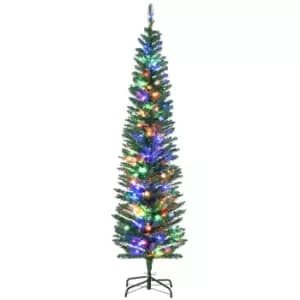 HOMCOM 6' Artificial Prelit Christmas Trees Holiday Decor with Colourful LED Lights, Pencil Shape, Steel Base