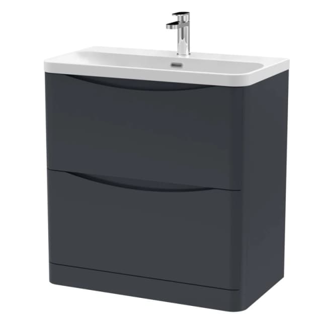 Balterley Arch Modern Bathroom Floor Standing 2 Drawer Vanity Unit & Ceramic Basin, Dark Grey, 800mm