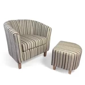 Shankar Tub Chenille Stripe Duck Egg Chair & Stool Set