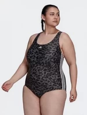 adidas Sh3.ro Summerglow 3-stripes Swimsuit (plus Size), Grey/White, Size 1X, Women
