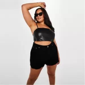 Missguided Plus Size Faux Leather Cami Square Neck Crop Top - Black