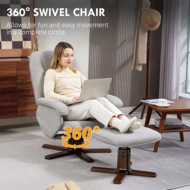 HOMCOM Modern Round Boucle Armchair Accent Chair for Living Room Bedroom Light Grey