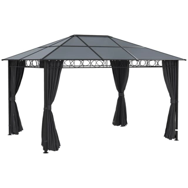 Outsunny Hardtop Gazebo for Garden Party w/ Polycarbonate Curtains 3 x 4(m) - Grey - Outsunny 5056725397906