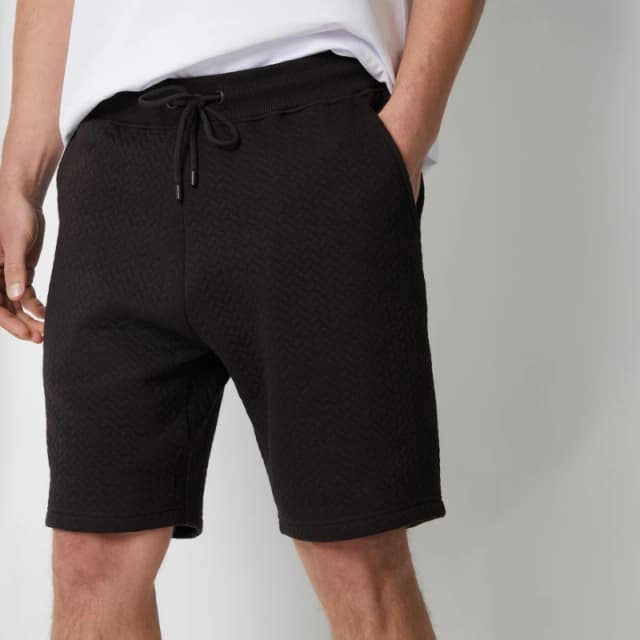 Threadbare 'Mitch' Cotton Blend Textured Sweat Shorts Black