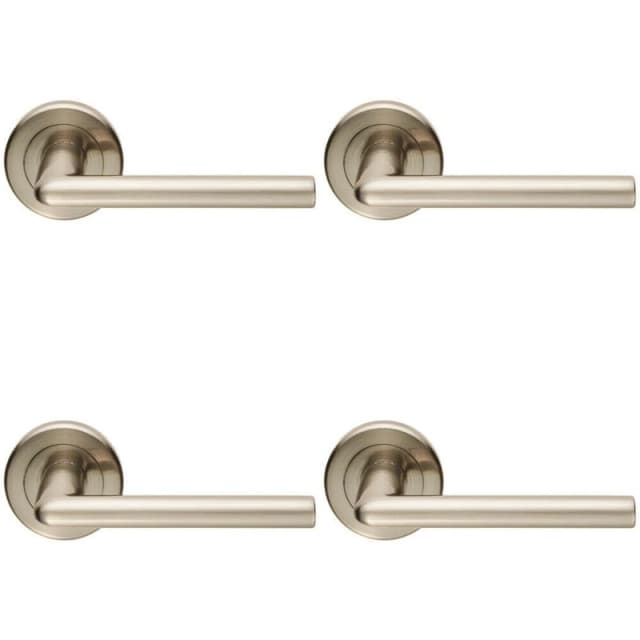 Loops 4x PAIR Slimline Straight Bar Handle on Round Rose Concealed Fix Satin Nickel Metallics