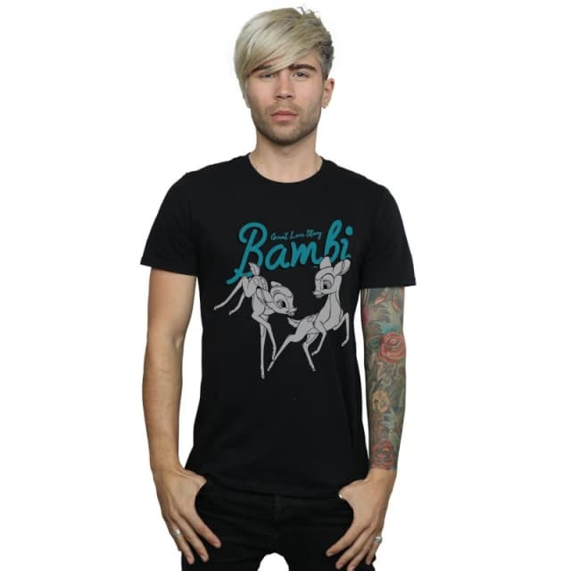 Disney Men Bambi Great Love Story T-Shirt in Black Size: Small Black S Male 5059114513475