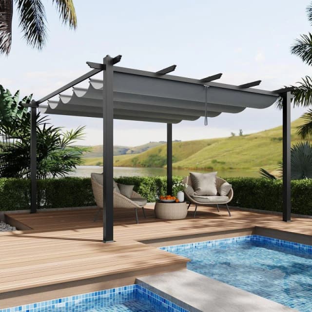 Breeins 13x13ft Aluminium Pergola with Retractable Roof Black And Light unisex One size