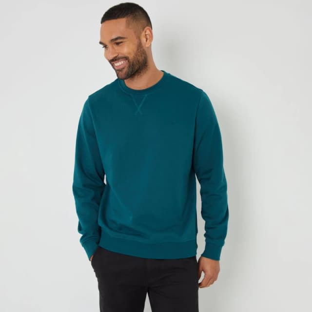 Threadbare Cotton Blend 'Satsuma' Crew Neck Sweatshirt Dark Green