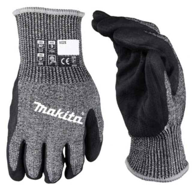 Makita Advanced FitKnit Cut Level 7 Nitrile Coated Dipped Gloves P-84729 Colour: Black / Grey