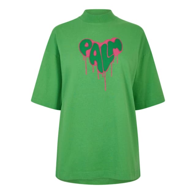 Palm Angels Womens Rhinestones T-Shirt Green Fuchsia female 10 (S)