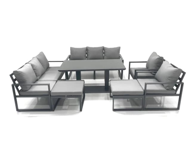 Fimous Garden Sofa Set Aluminium Furniture Rising Dining Tabe Set with 2 Chair 2 Big Footstool Dark Grey Dark Grey Unisex