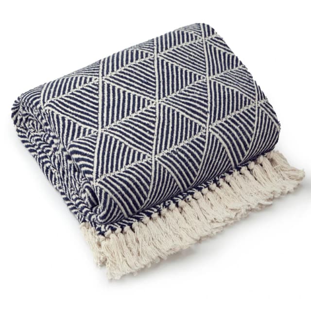 Emma Barclay Throw Blanket Cotton Scandi Zahra Navy unisex 229x254cm