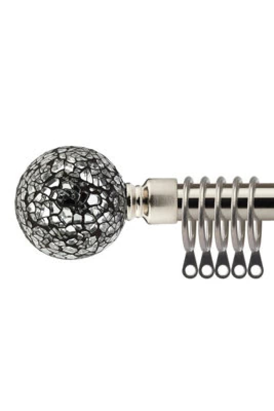 16-19mm Mirrored Extendable Metal Curtain Pole Set Brushed Silver 120-210Cm