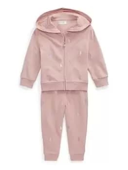 Ralph Lauren Baby Girl Hoodie And Jogger Set - Rose Pink, Rose Pink, Size 12 Months