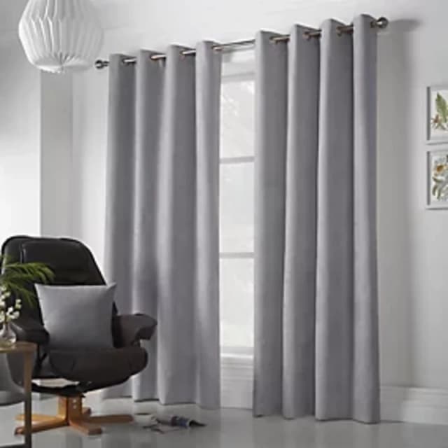 Velvet Chenille Ready Made Eyelet Curtains Silver
