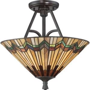 2 Light Large Tiffany Semi Flush - Bronze Finish, E27