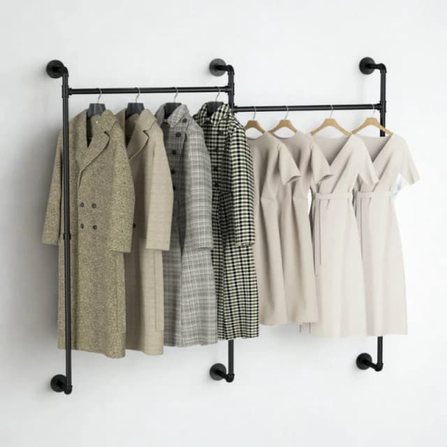 FURNOS Industrial Wall-Mounted Tube Clothes Hanging Rail in Black Unisex