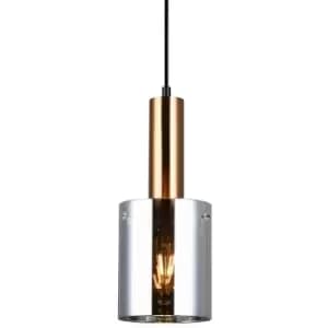 Netlighting Modern Hanging Pendant Brass 1 Light with Glass, Smoky Shade, E27 -