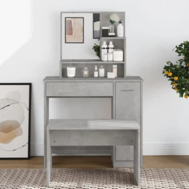 Vidaxl Dressing Table With Mirror Concrete Grey 86.5X35X136 Cm, Grey 802961