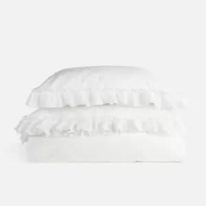 in home Estelle Linen Cotton Frill Edge Duvet Set - White - Double