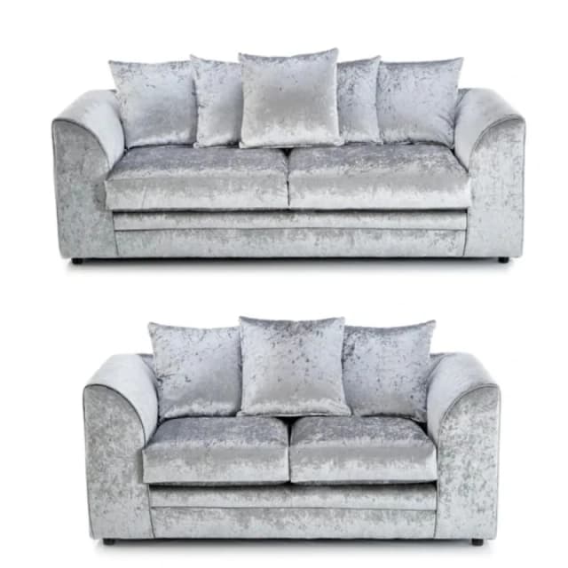 LUXURY LIFE Dylan Crushed Velvet Fabric Sofa Set Silver