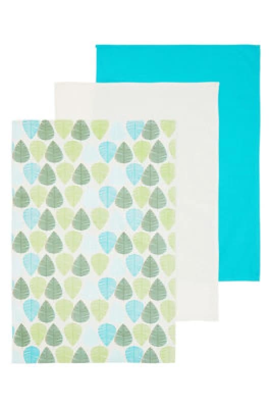 Premier Housewares Set Of Three Leaf Tea Towels Green