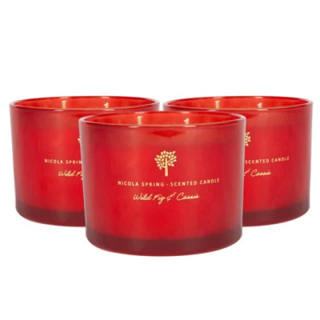 Nicola Spring Soy Wax Scented Candles - 350G - Wild Fig & Cassis - Pack Of 3 - Double Wick Autumn Scent Jars - Long Burn Seasonal