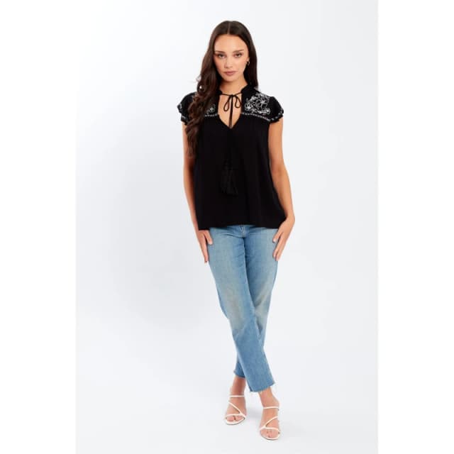 Be You Embroidered Crinkle Blouse Womens - Black 8