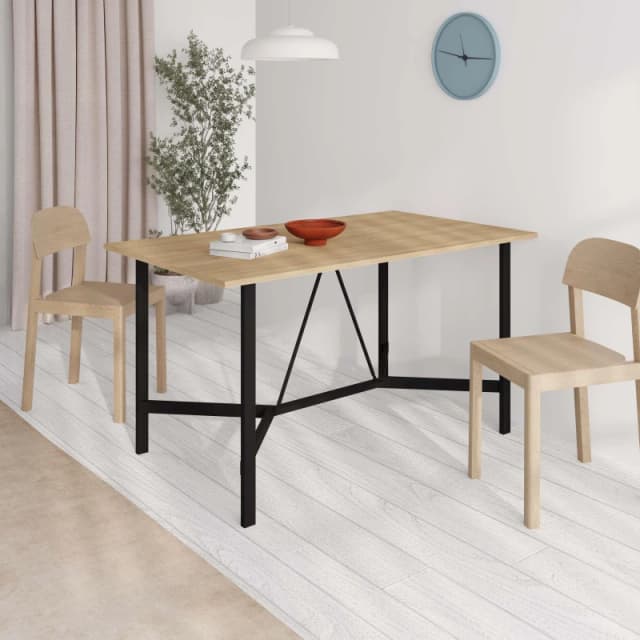 Decortie Dalma' Modern 6-Seater Rectangle Dining Table with Black Metal Legs 140cm in Natural Size: 1 Pack Natural Unisex 1 Pack