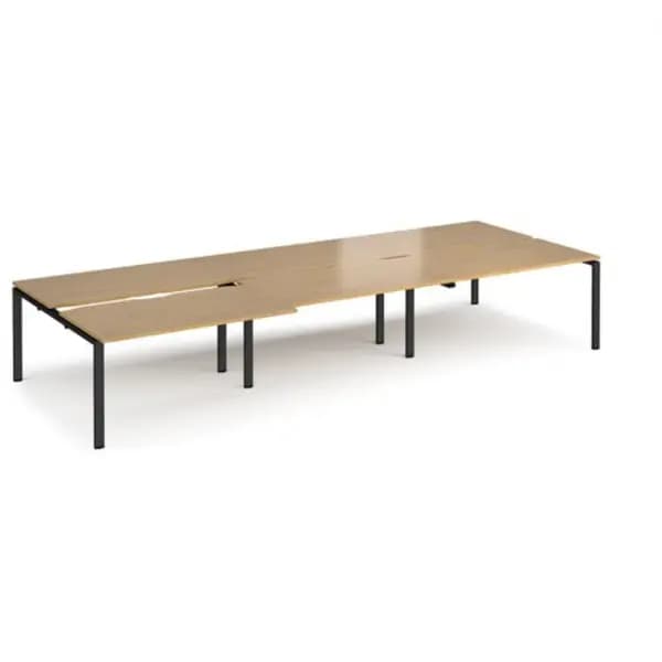 Adapt Bench Desk 6 Person Rectangular Desks 4200mm With Sliding Tops Oak Tops With Black Frames 1600mm Depth Adapt Oak STE4216-K-O