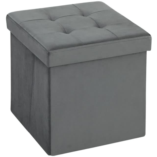 HOMCOM HOMCOM Foldable Velvet-Feel Storage Ottoman, 38 x 38 x 38 cm, Grey - Grey