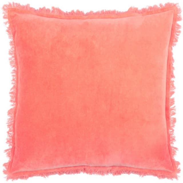 Furn Furn Gracie 100% Cotton Velvet Fringed Cushion in Coral Size: 45cm x 45cm Coral 45cm x 45cm Unisex 5025532949790