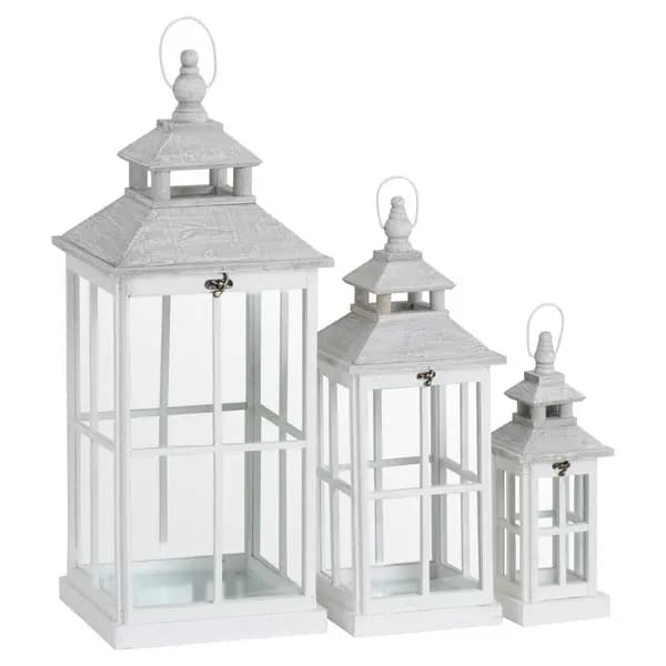 Hill Set Of 3 White Window Style Lanterns With Open Top HI-19494