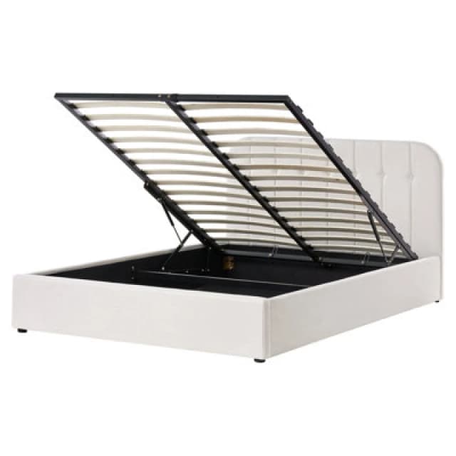 Beliani Ottoman Bed Fabric Challans 160 X 200 Cm (Eu King Size) Off-White