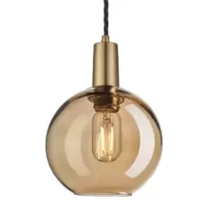 Industville Sleek Tinted Glass Globe Amber Pendant / 9" Pewter Holder