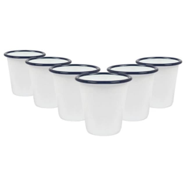 Argon Tableware White Enamel Tumblers - 300ml - Blue - Pack Of 6