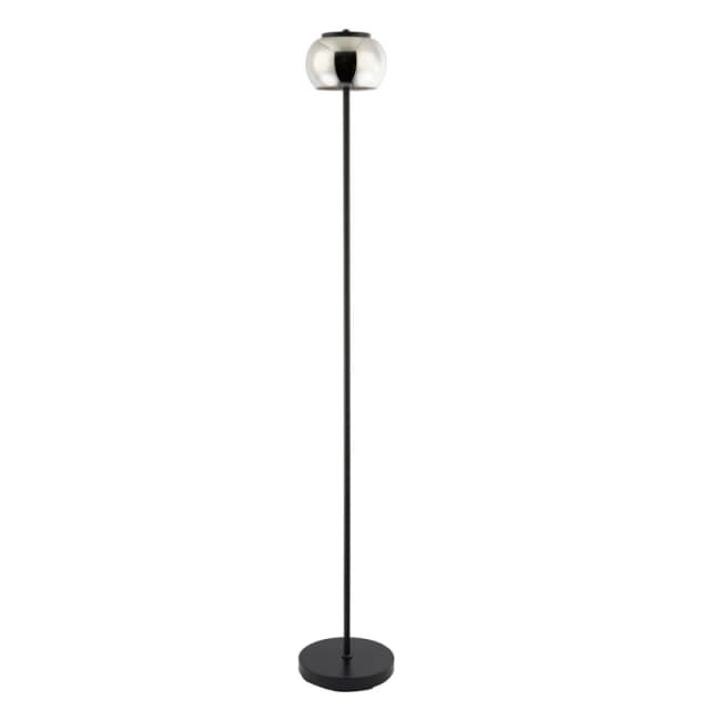 Happy Homewares Modern LED Floor Lamp in Matte Black with Smoked Glass Shade & Foot Switch Black Unisex