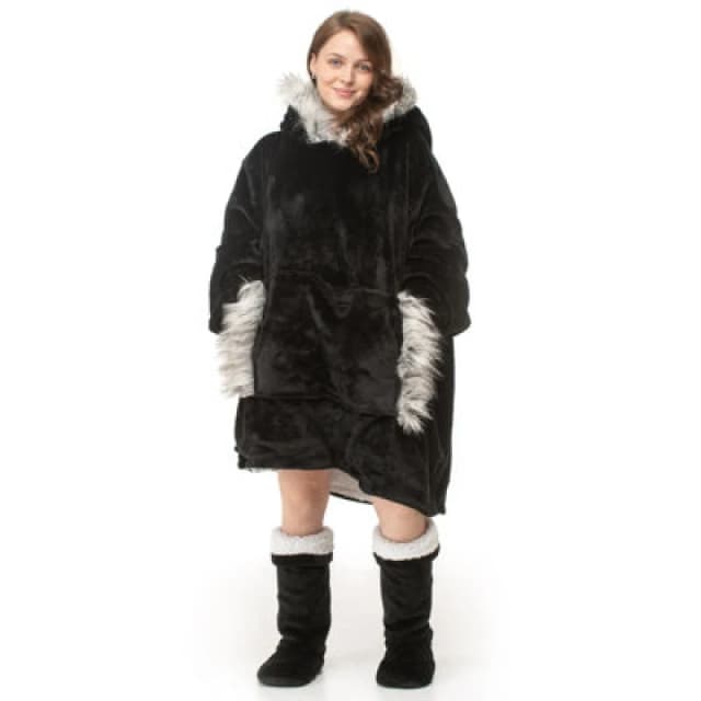 Velosso Fur Trim Oversized Hoodie Blanket One Size Fits All