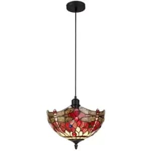 1 Light Uplighter Ceiling Pendant E27 With 30cm Tiffany Shade, Purple, Pink, Crystal, Black - Luminosa Lighting