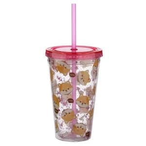 Shiba Inu Dog Plastic 500ml Double Walled Reusable Cup with Straw and Lid