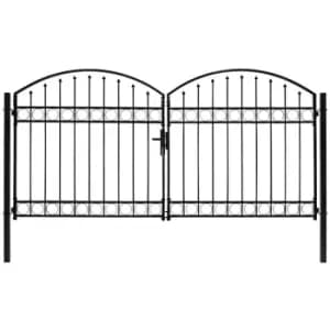 Vidaxl - Fence Gate Double Door with Arched Top Steel 300x125cm Black Black