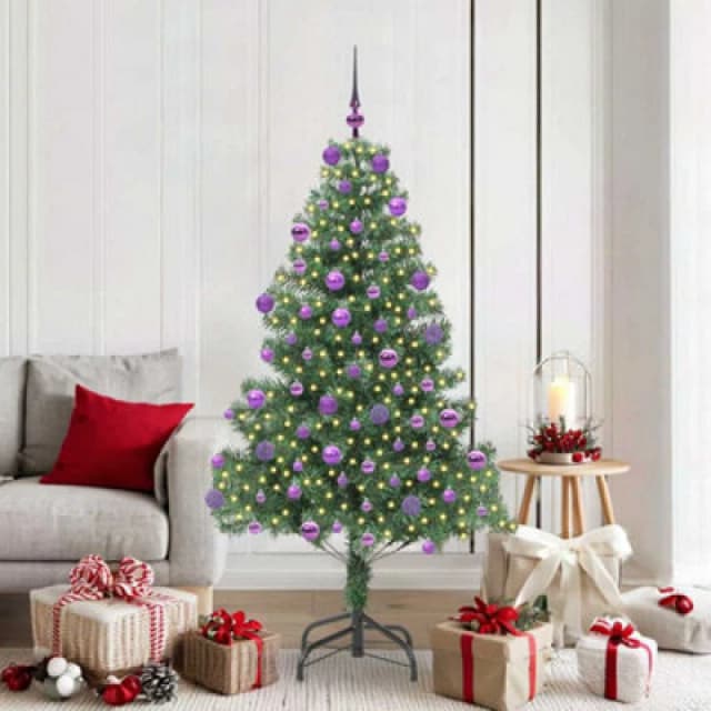 vidaXL Christmas Tree with 300 LEDs, Lilac Balls with Stand Green 180cm PVC, Green 3396386