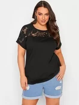 Yours Mesh Raglan T-Shirt Black, Size 16, Women