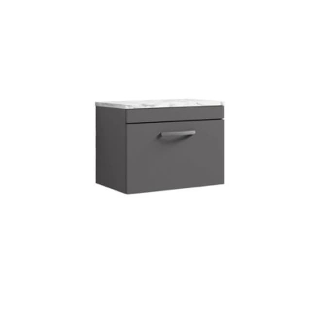 Nuie Athena Wall Hung 1-Drawer Vanity Unit With Laminate Worktop In Gloss Grey, Sleek Counter Top Vanity Unit In Gloss Grey